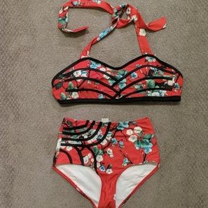 Red Modcloth bikini M-LIKE NEW TOP/NEVER WRN bottm